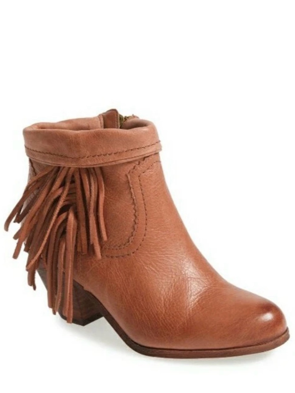 Sam Edelman Louie Fringed Tan Leather Bootie Boots